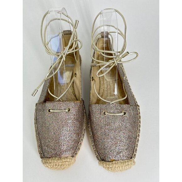 Zara Woman Sparkly Lace Up Flat Espadrilles Size 8 - Picture 5 of 10